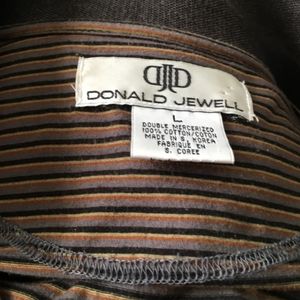 Donald Jewell Men's Shirt Brown Stripe Casual PoloShort SleeveLogo  left sleeve